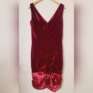 Bettie Page Queen Of Pinups Red Velvet Ruched Wiggle Dress SZ 10‎ (XL)